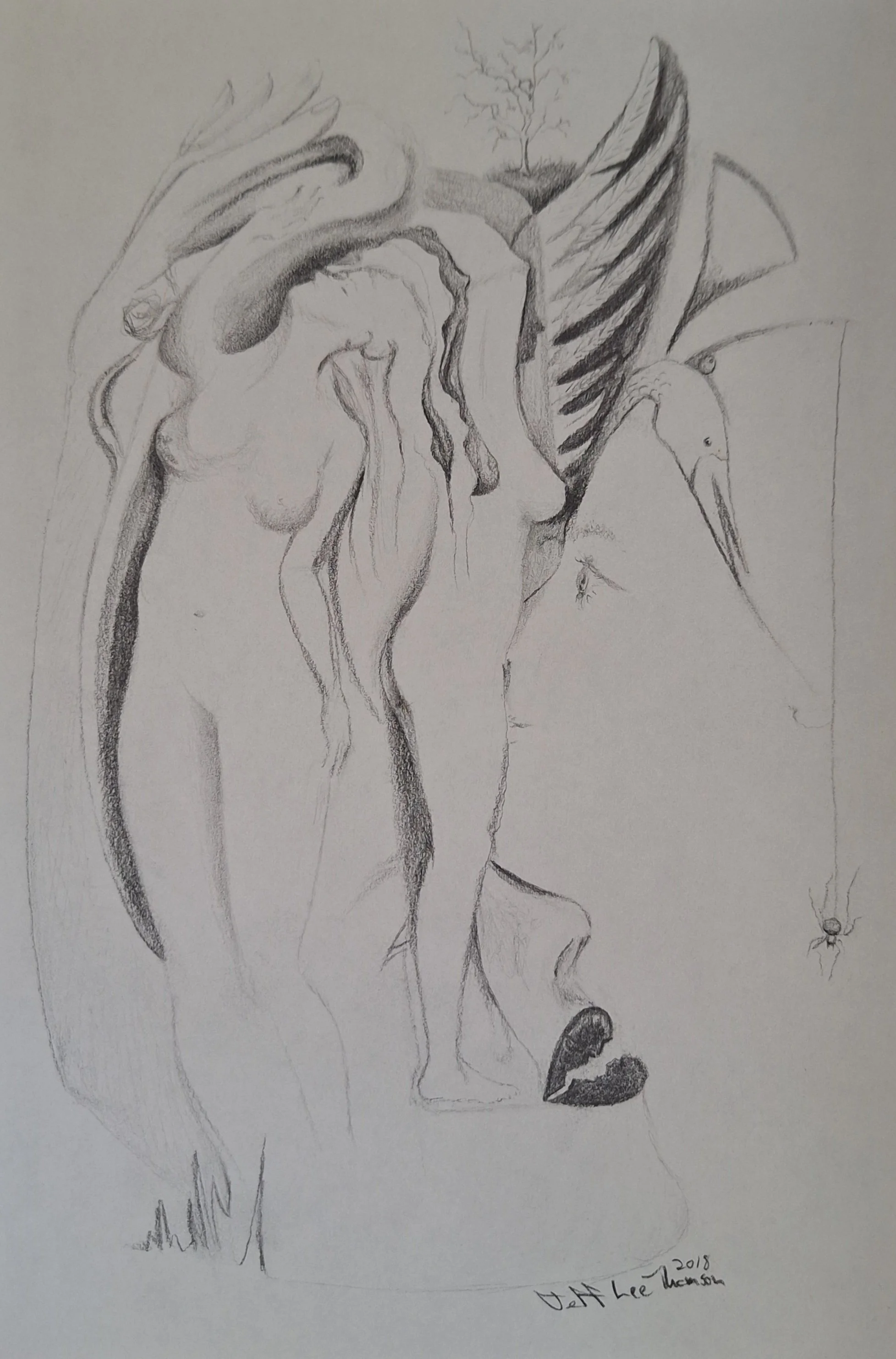 $200 "The Girl With The Spider Earring" pencil on paper. 5.5"x8.5" 2018