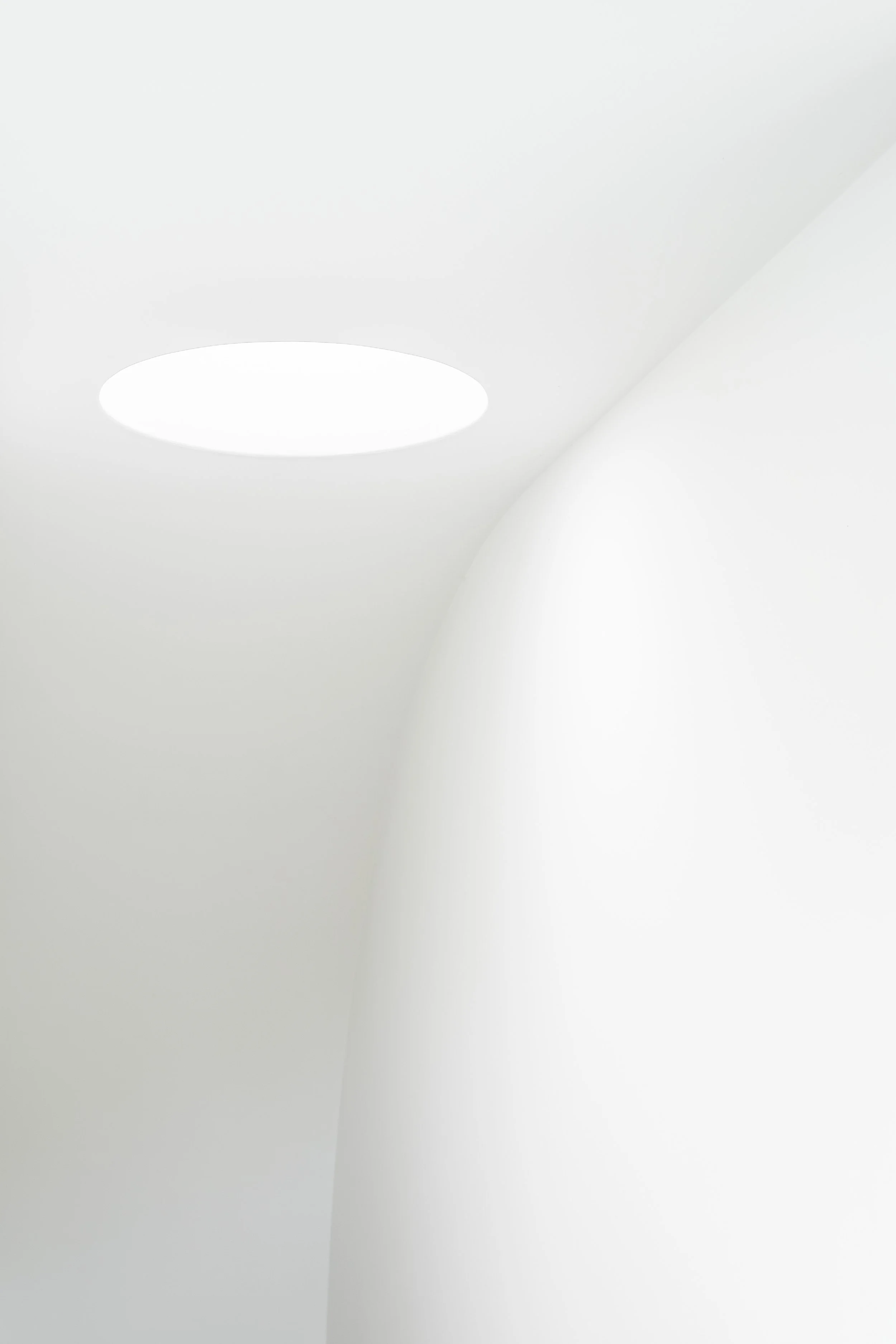 Black Box Haus, Bruchsal, von Henecka Architekten BDA, Weiße, minimalistische Decke mit einer runden, eingebauten Lichtkuppel.