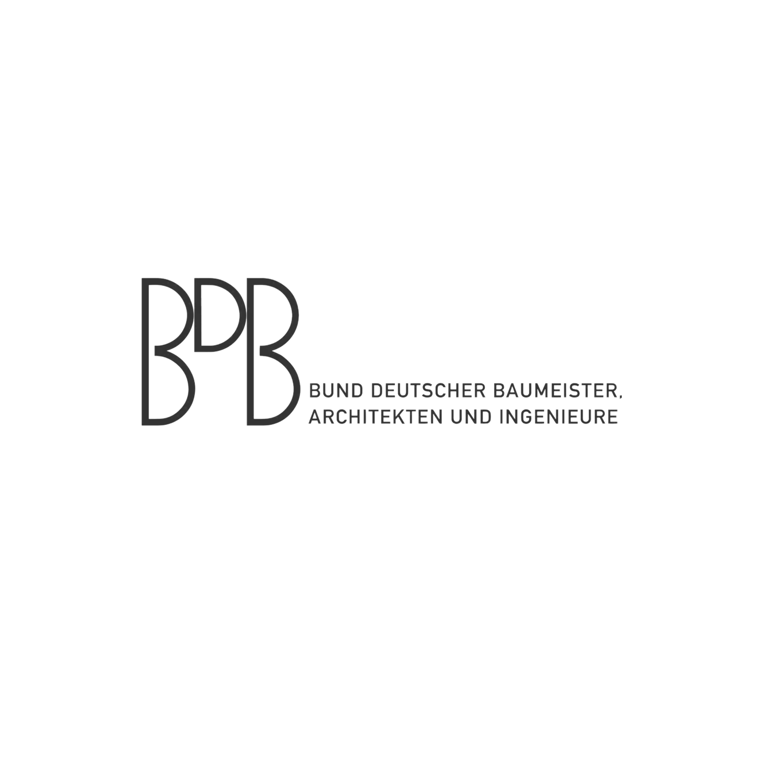 Logo des Bundes Deutscher Baumeister, Architekten und Ingenieure (BDB) mit schwarzem Text auf weißem Hintergrund.