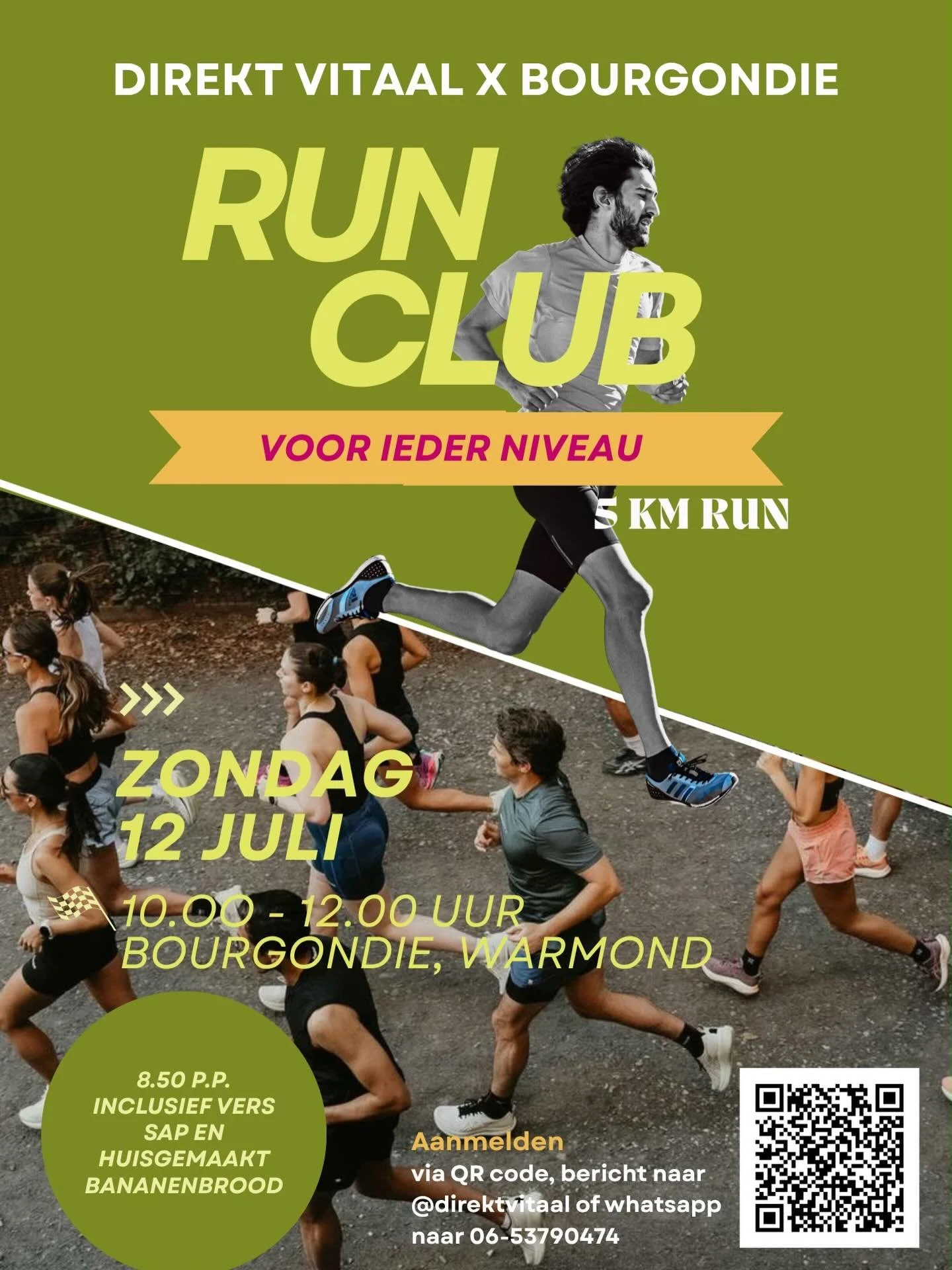 RUNCLUB ALERT 2.0!🚨 
Dit was een succes en dus rennen we op 12 juli opnieuw! 

Zondag 12 juli | 10:00 uur 
Start en finish bij Bourgondie (Warmond)
5km hardlopen op twee verschillende tempo&rsquo;s, kies waar je bij aansluit!
Na de run? Koffie, sapj