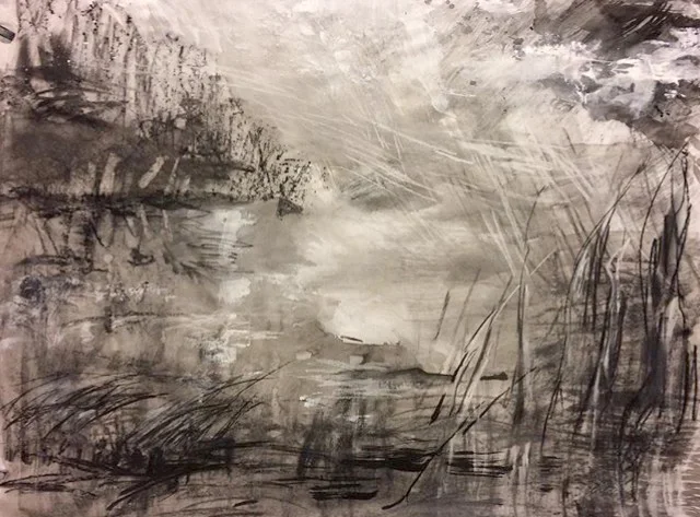 Susing i sivet (solgt)
80x60 tusj, kull og kritt på papir