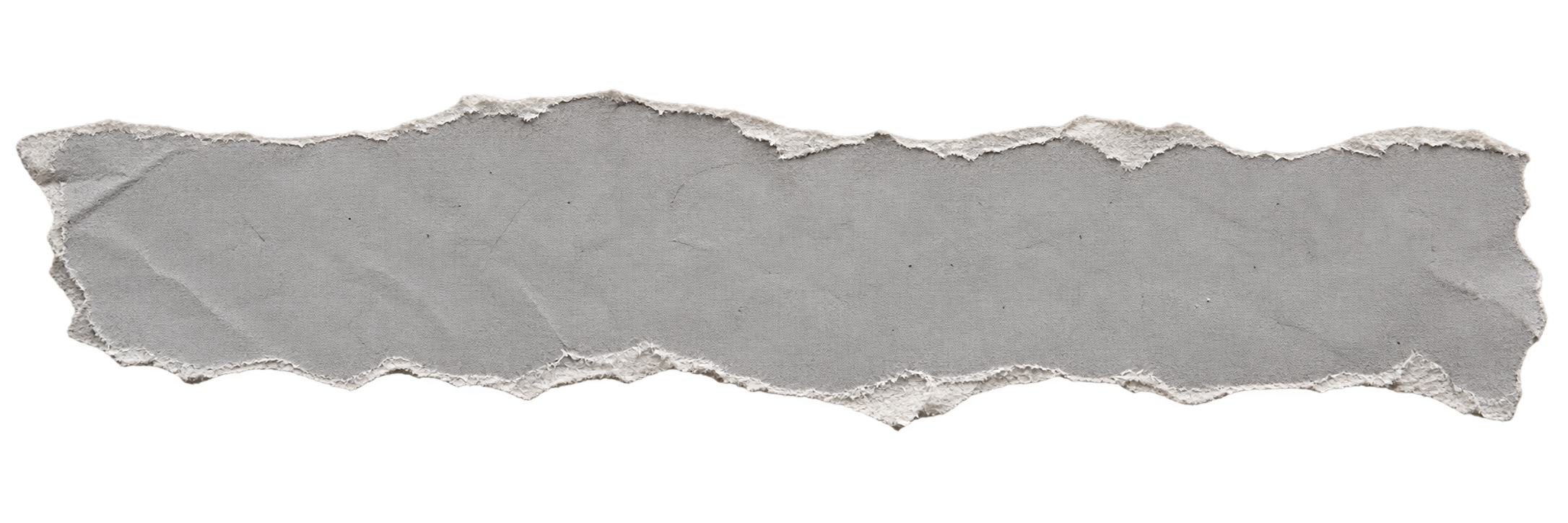 Torn piece of gray paper with rough edges and creases.