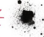 Dark background with colorful neon abstract shapes and splatters.
