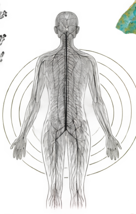 A diagram of the human nervous system showing nerves from the brain to the lower back.