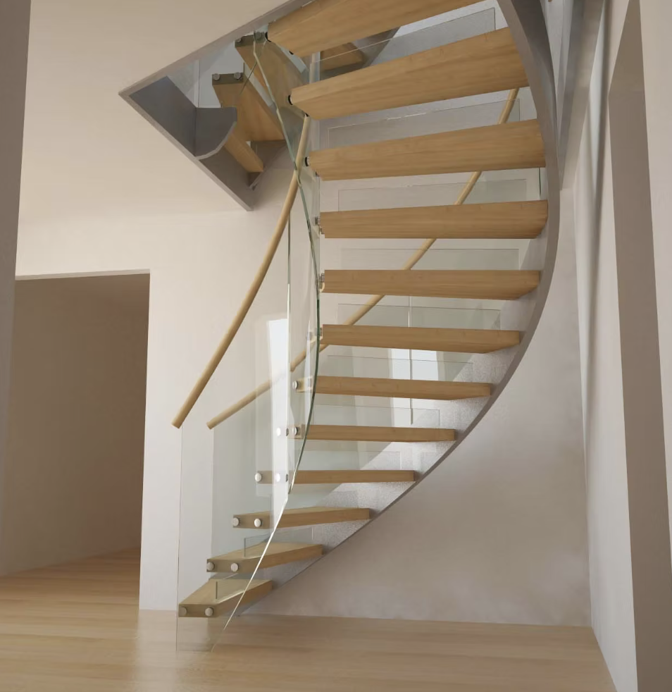 Spiral stair with glass balustrade