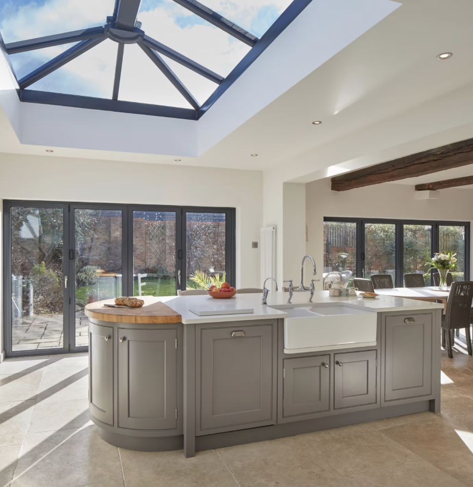 kitchen island with bifold doors