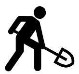 Line drawing of a person with a shovel
