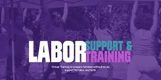 Text graphic showing 'LABOR SUPPORT & TRAINING' with additional smaller text about virtual training for family and adult learning.