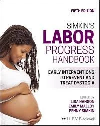 Cover of Simkin's Labor Progress Handbook, fifth edition, with a pregnant woman looking down at her belly.