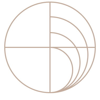 An abstract outline icon with a rainbow-shaped pattern within a circle shape.