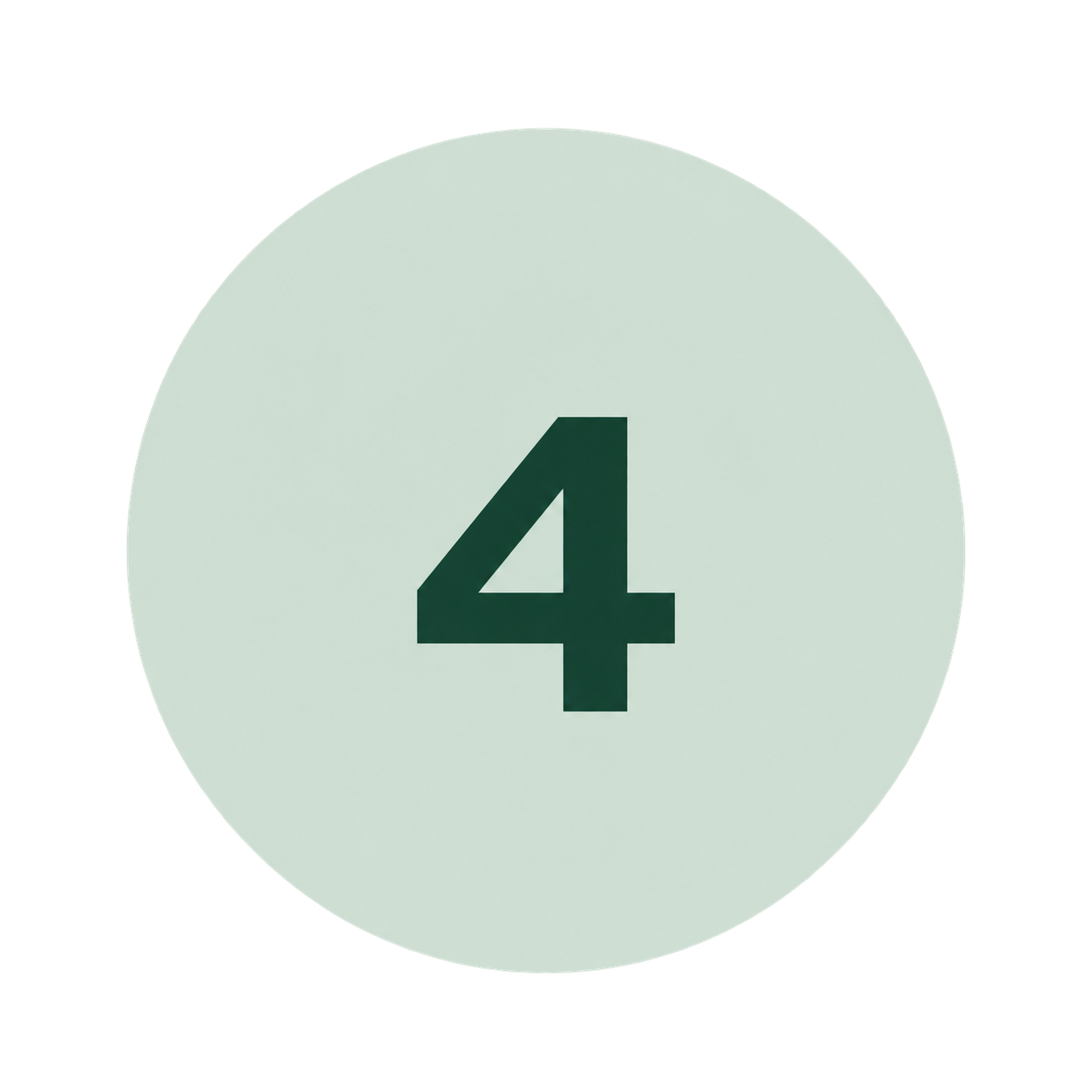 Dark green number 4 centered inside a pale green circle