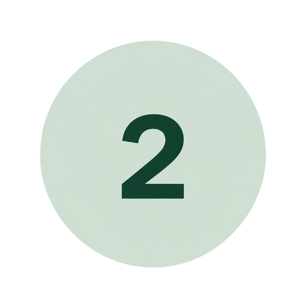 Large pale green circle with the number 2 in dark green at the center