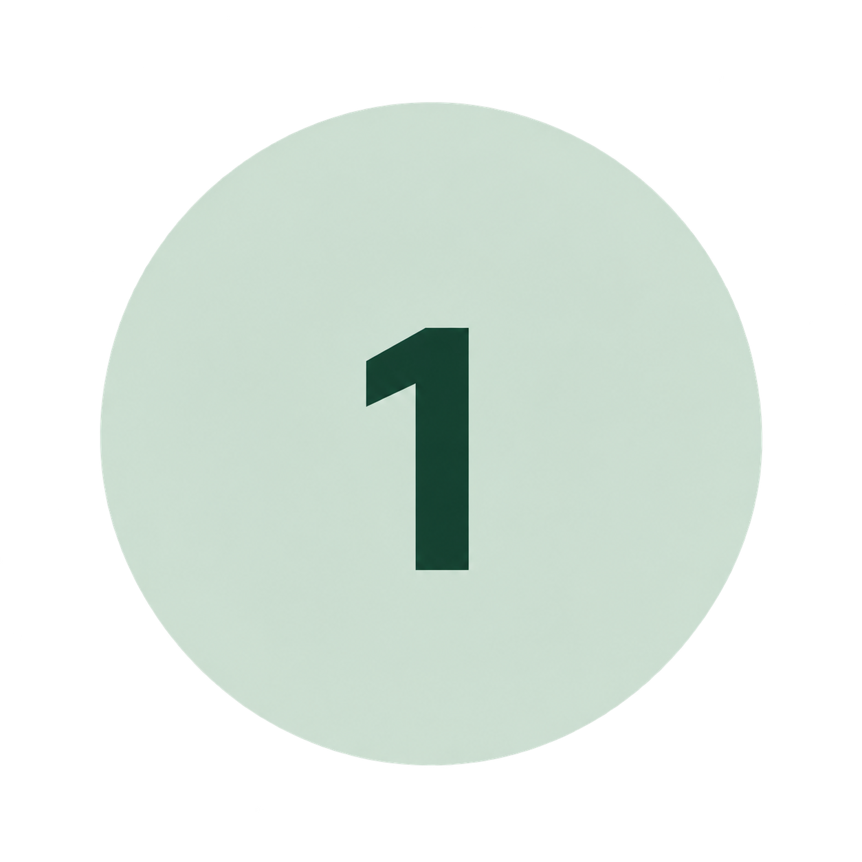Large pale green circle with the dark green number 1 centered inside