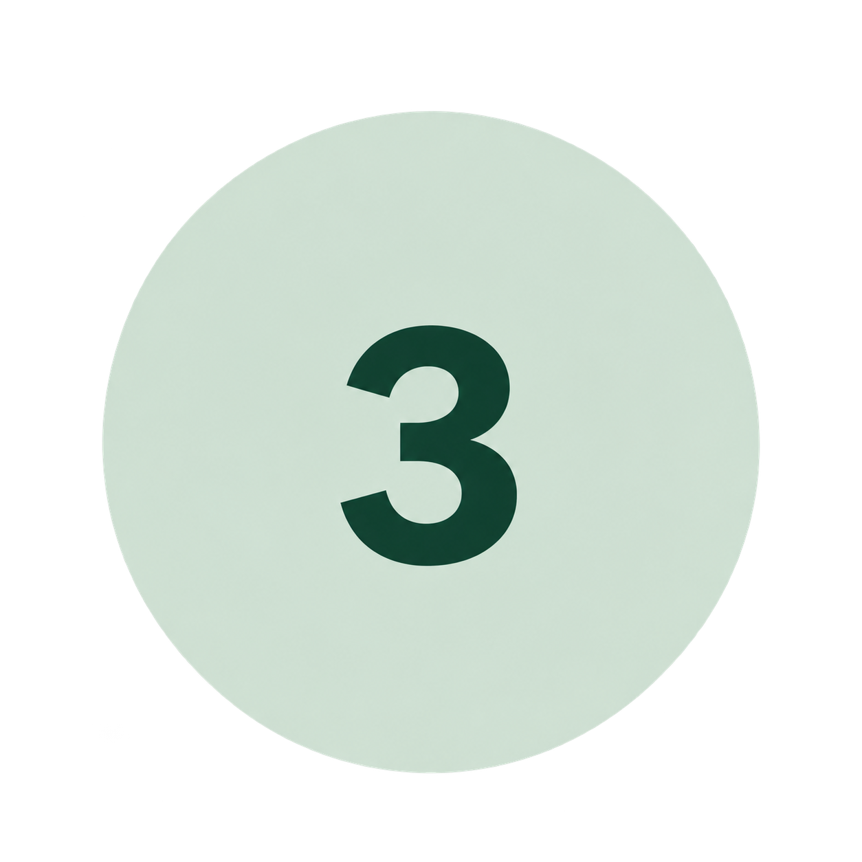 Large pale green circle with a dark green number 3 in the center