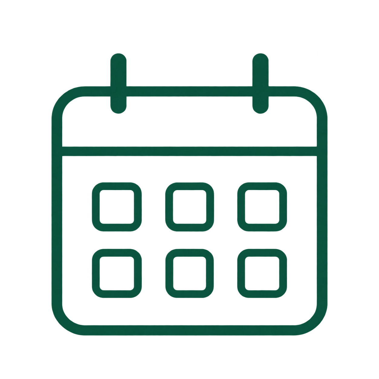 Green calendar icon with six date squares