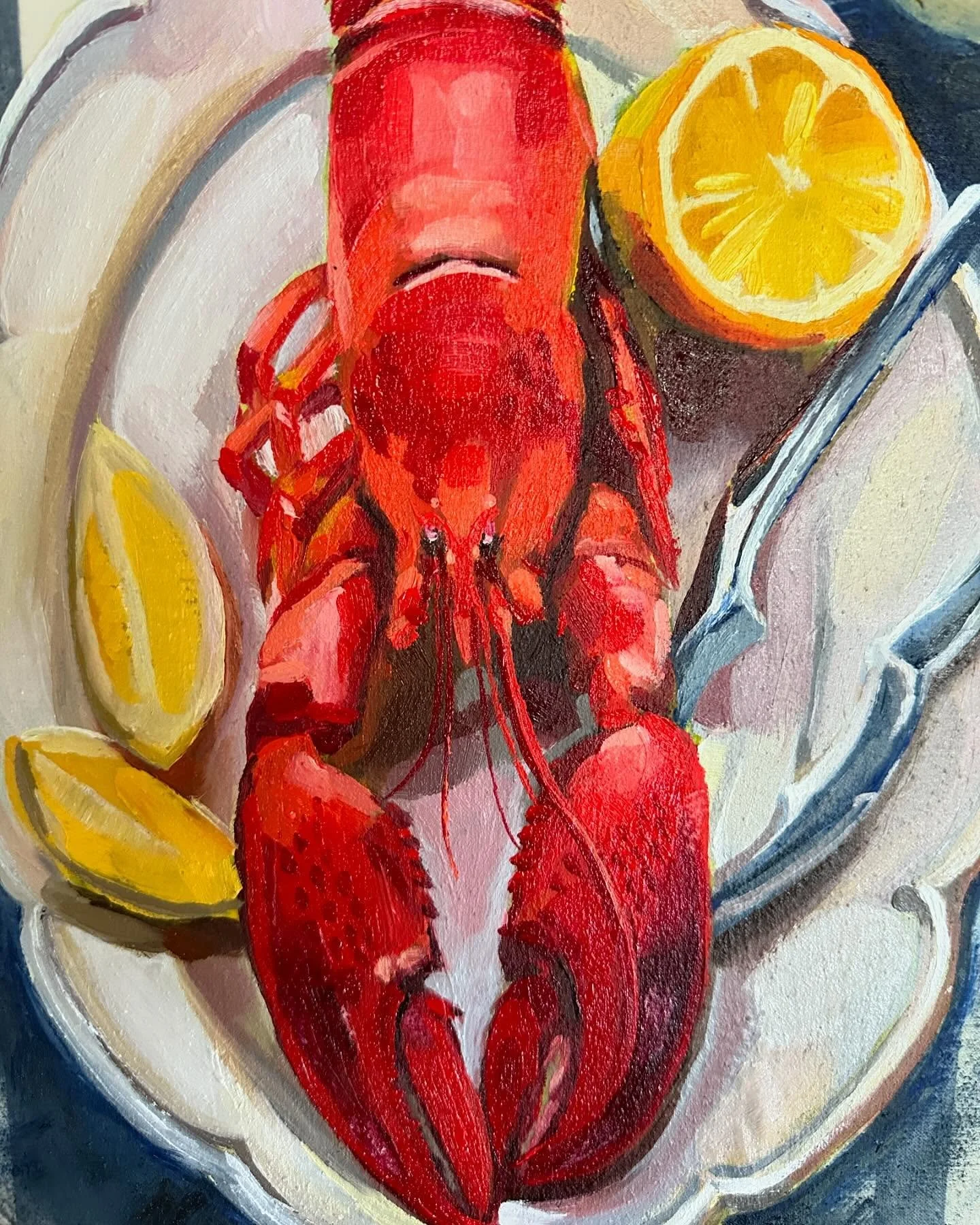 🦞🍋🍴
#oilpainter #stilllife #summer #lobster #oilpaint