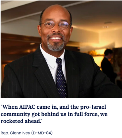 Glenn Ivey for Congress praising AIPAC