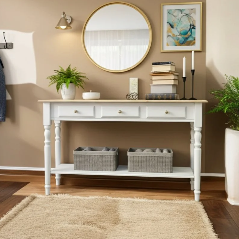 white with a natural timber top