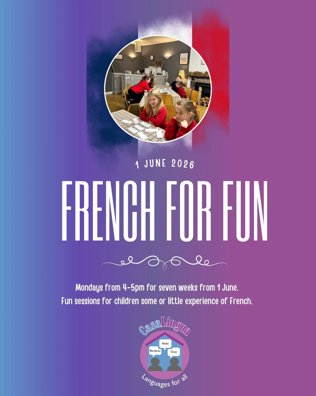 PLEASE NOTE: The times for our  new afterschool club 'French for Fun' group starting on Monday 1st June are from 4-5pm! If you'd like to come along visit the link in our bio.