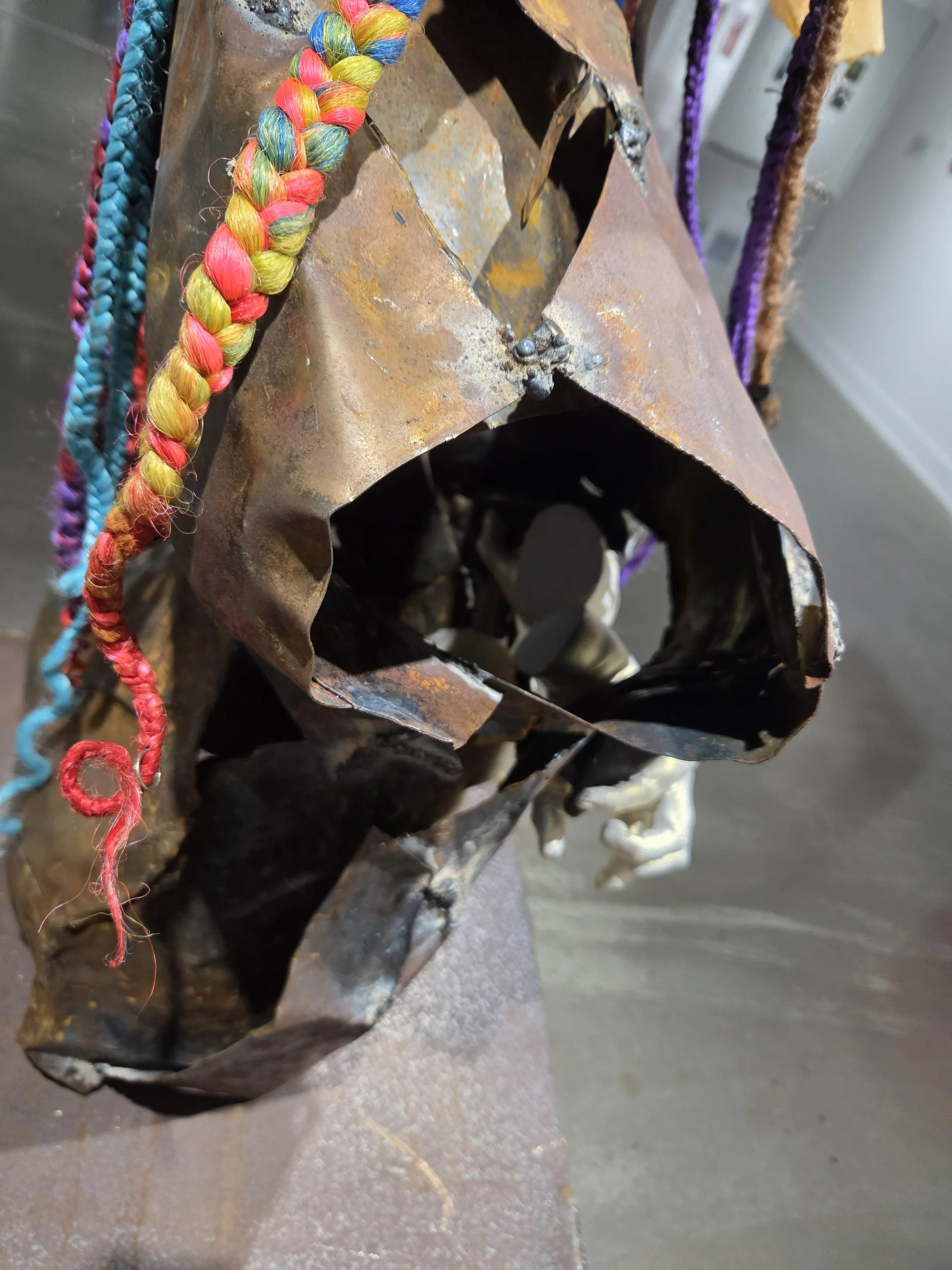 Me, 2025
Metal, paint, plaster, brush on latex, powder pigment paint, rubber, silicone, human hair, saved hair previously worn.
24 x 24  x 64 inches.