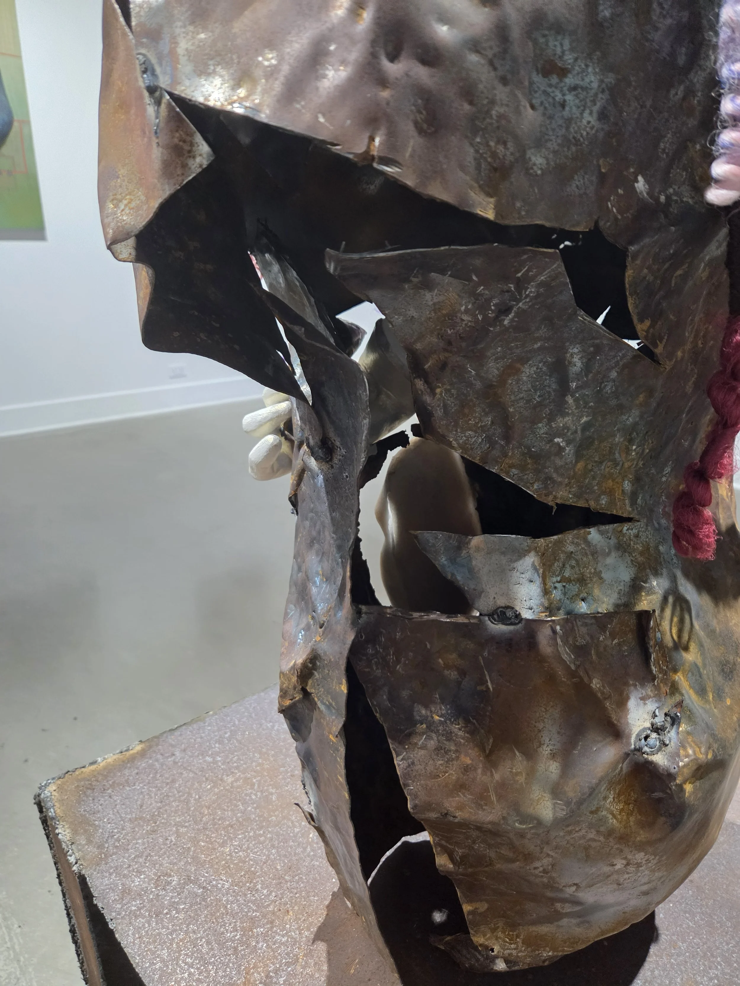 Me, 2025
Metal, paint, plaster, brush on latex, powder pigment paint, rubber, silicone, human hair, saved hair previously worn.
24 x 24  x 64 inches.