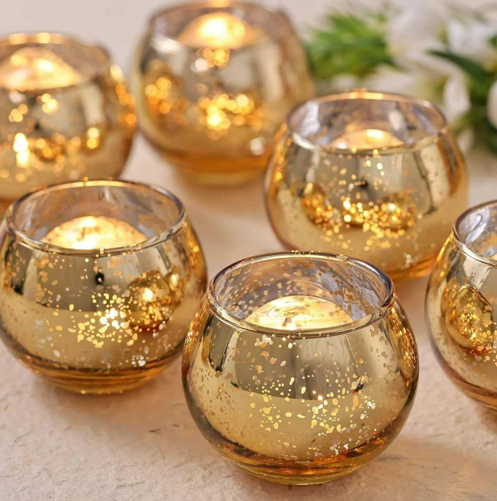 Gold Speckled Spherical Votive Holders