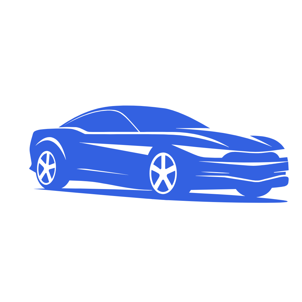 Line drawing of a modern, sleek, blue sports car viewed from the front and side.