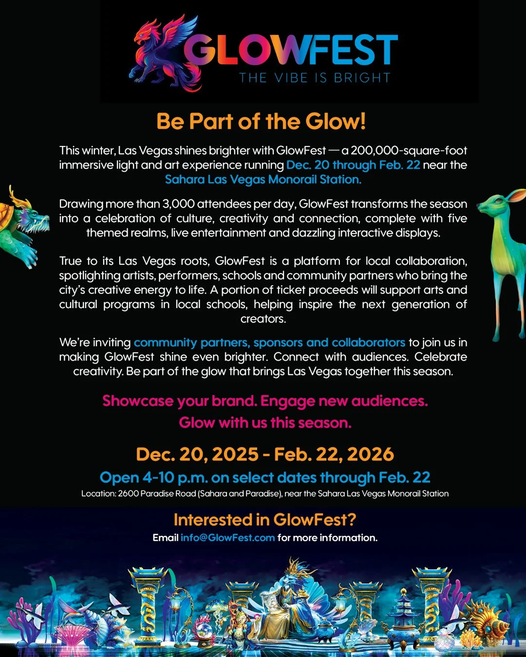 Vendors wanted! 🌟 Join the brightest event of the season and let your brand shine.⁠
⁠
Email us at info@GlowFest.com to inquire today. ✨