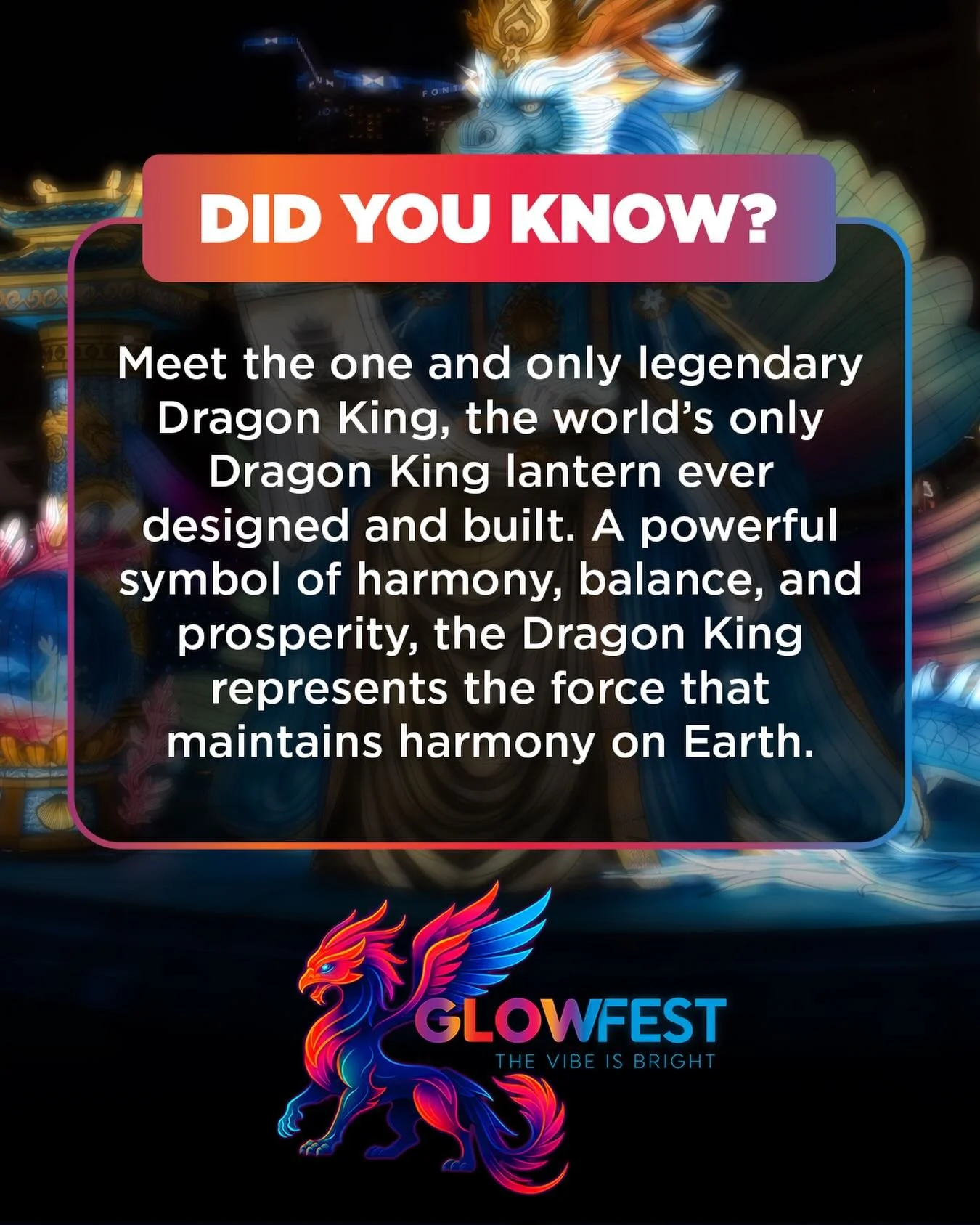 When the lights ignite, the Dragon King awakens.
Enter the realm at GlowFest 🐉🔥✨ Locals enjoy 20% discount with valid ID. 

🔗 Visit our link in bio for full schedule and tickets.