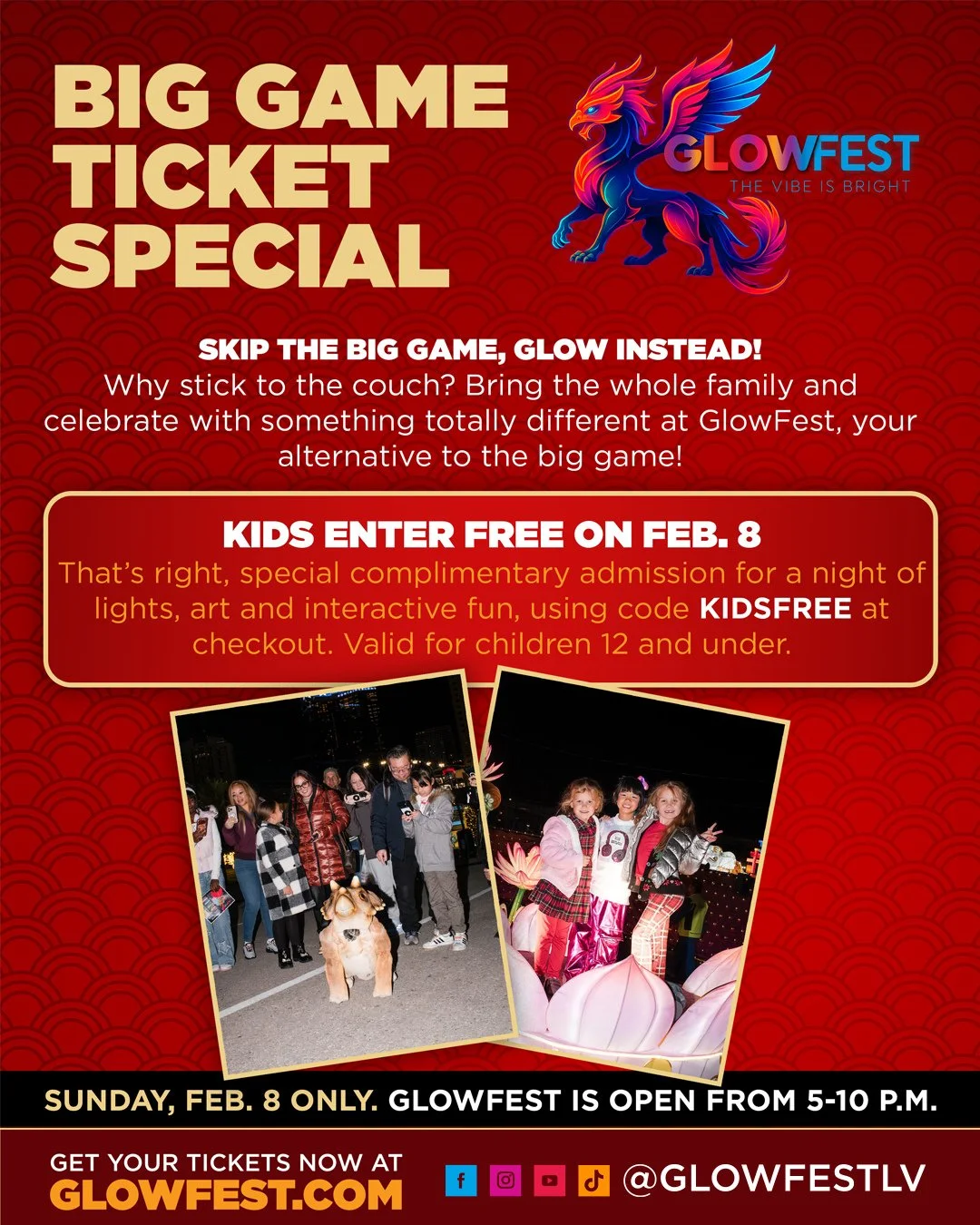 ✨ Glow over end zones! 🙌 ⁠
⁠
Trade in the kickoff vibes for twinkling lights at GlowFest Las Vegas and enjoy immersive lantern art, food and family fun! 🌟 Kids 12 &amp; under get in FREE with code KIDSFREE! ⁠
⁠
Let&rsquo;s make glowing memories! 💡