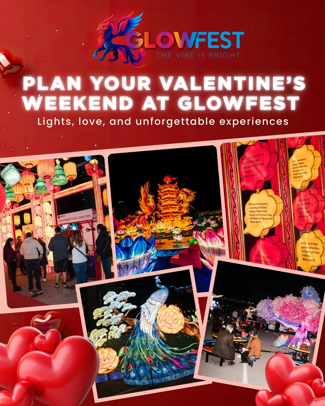 Love is in the air&hellip; and glowing all around you 💕✨⁠
⁠
Spend Valentine&rsquo;s Day weekend at GlowFest, where lantern light, live entertainment sweet treats, and immersive installations set the mood for a night that feels a little more magical.