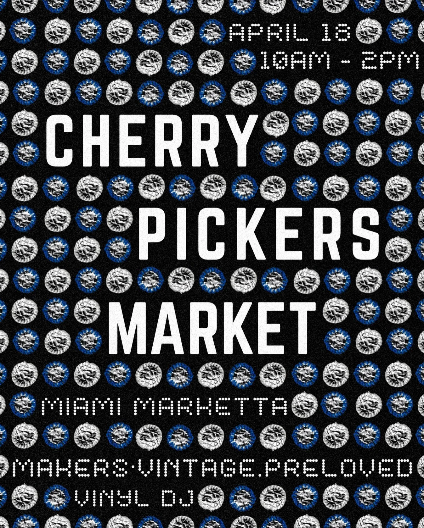 NEXT MARKET DATE ALERT!! 
Cherry Pickers Market is back @miamimarketta on Saturday, April 18

★ Vintage, secondhand, designer, locally made &amp; more!
★ Vinyl DJ @tommybowker_ 
★ Food, coffee &amp; bar open from 10 AM
★ Free entry

Want to join us a