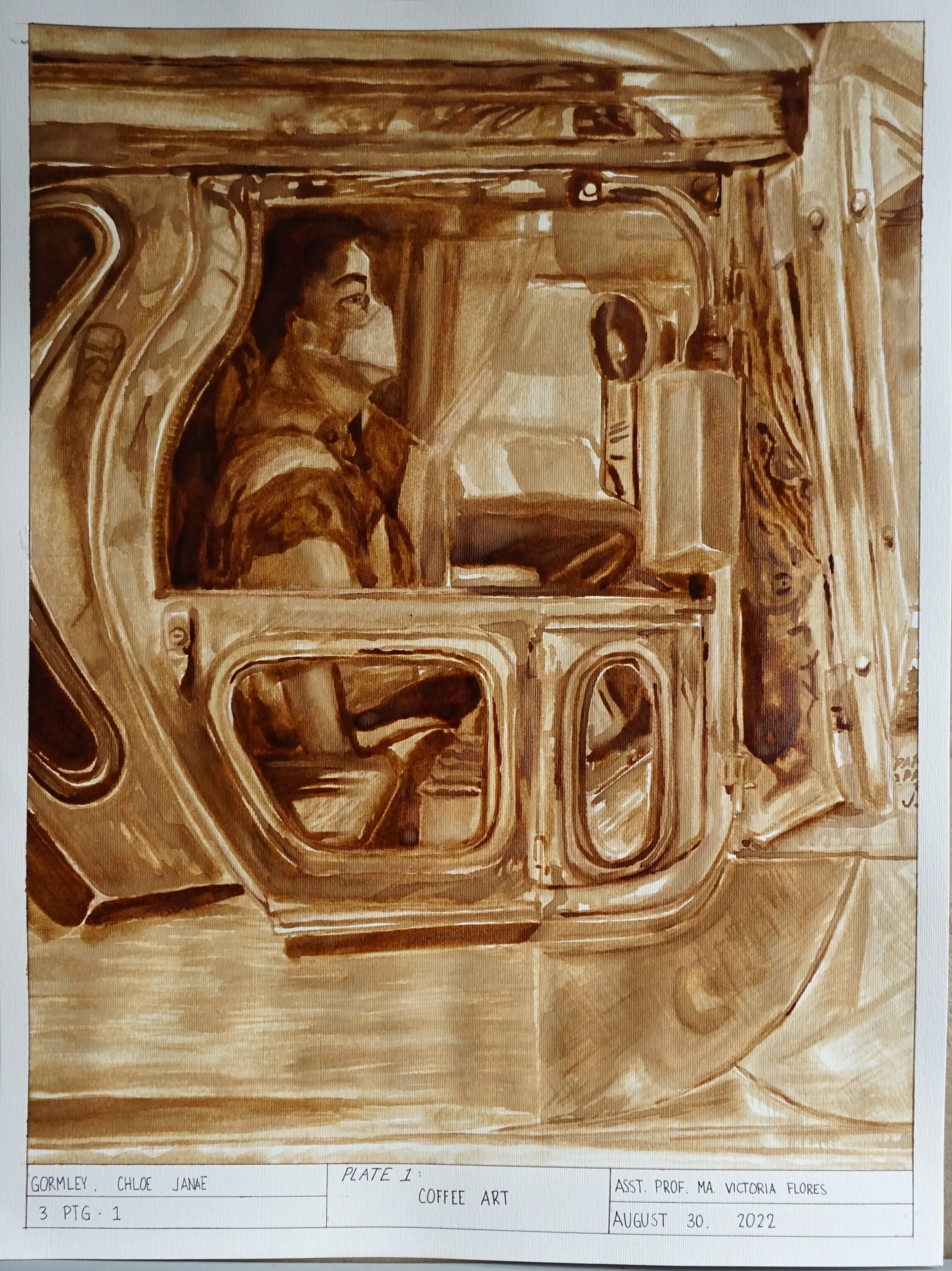 ""Beep, beep, beep," sabi ng Jeep!",
Coffee on 18x24" Watercolor Paper,
August 2022,
Alternative Media Course