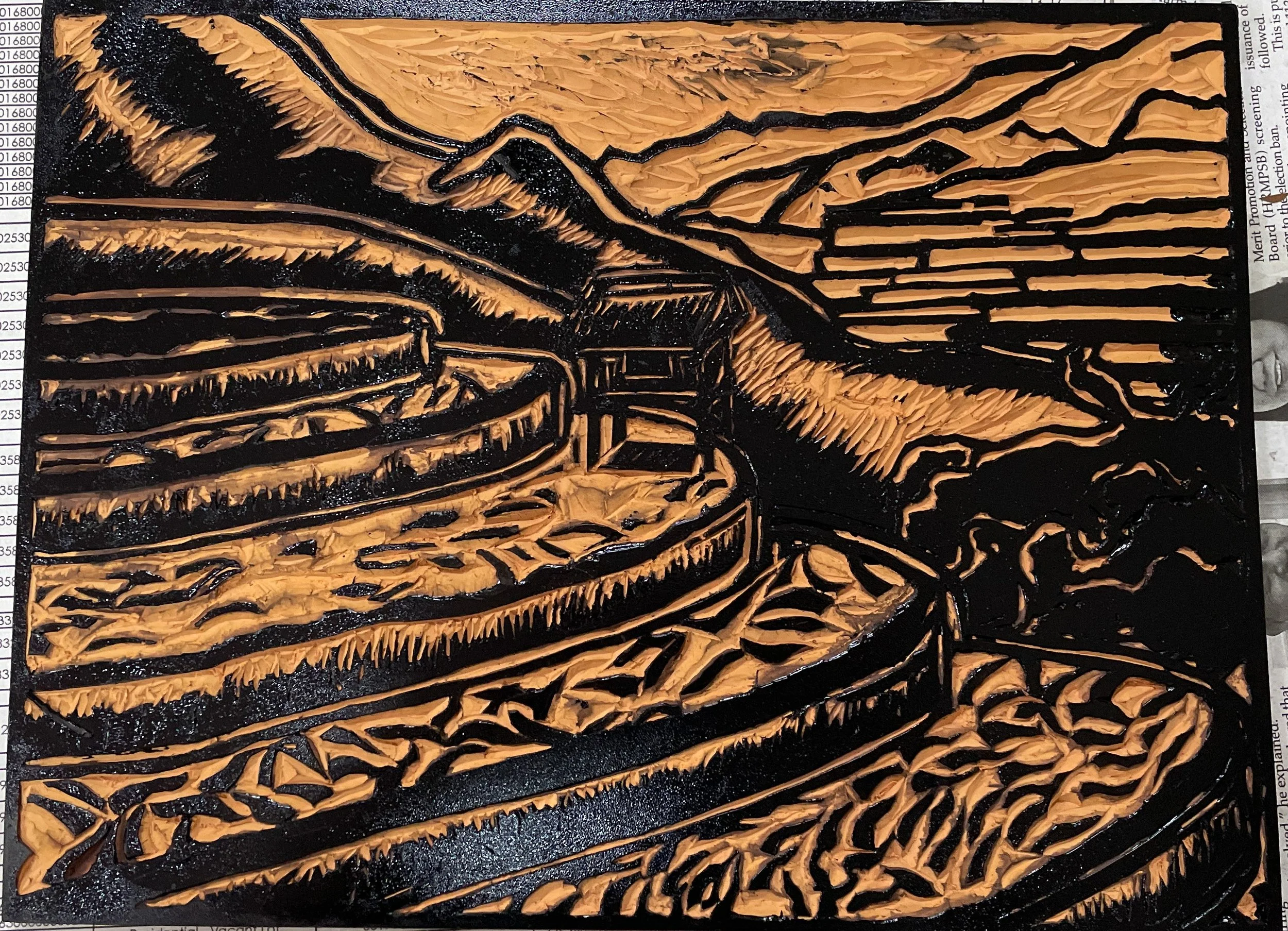 "Banaue",
Rubber cut 9x12",
September 2022,
Printmaking Course