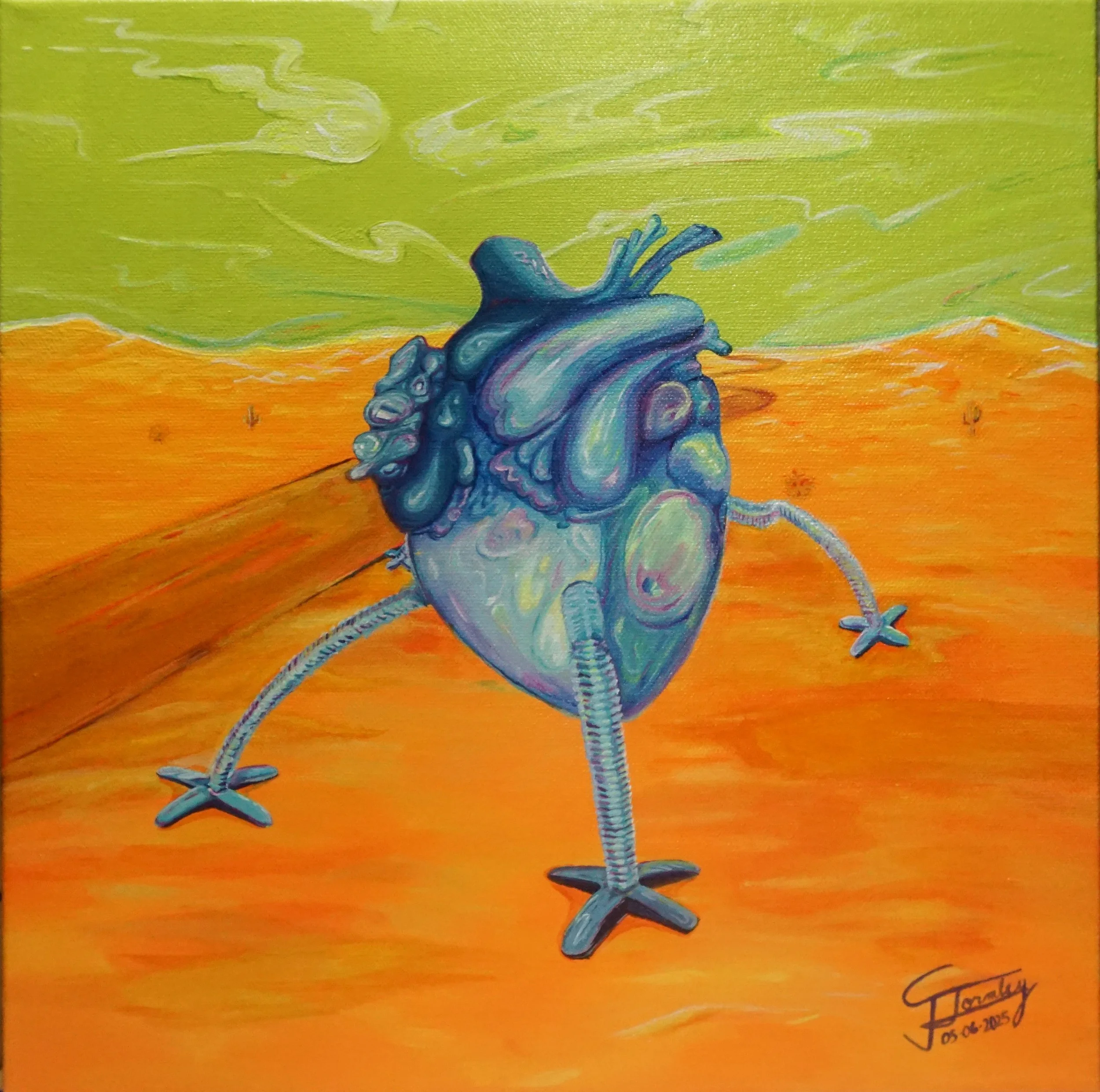 "My Heart is a Machine", Acrylic on 14x14" Canvas Frame