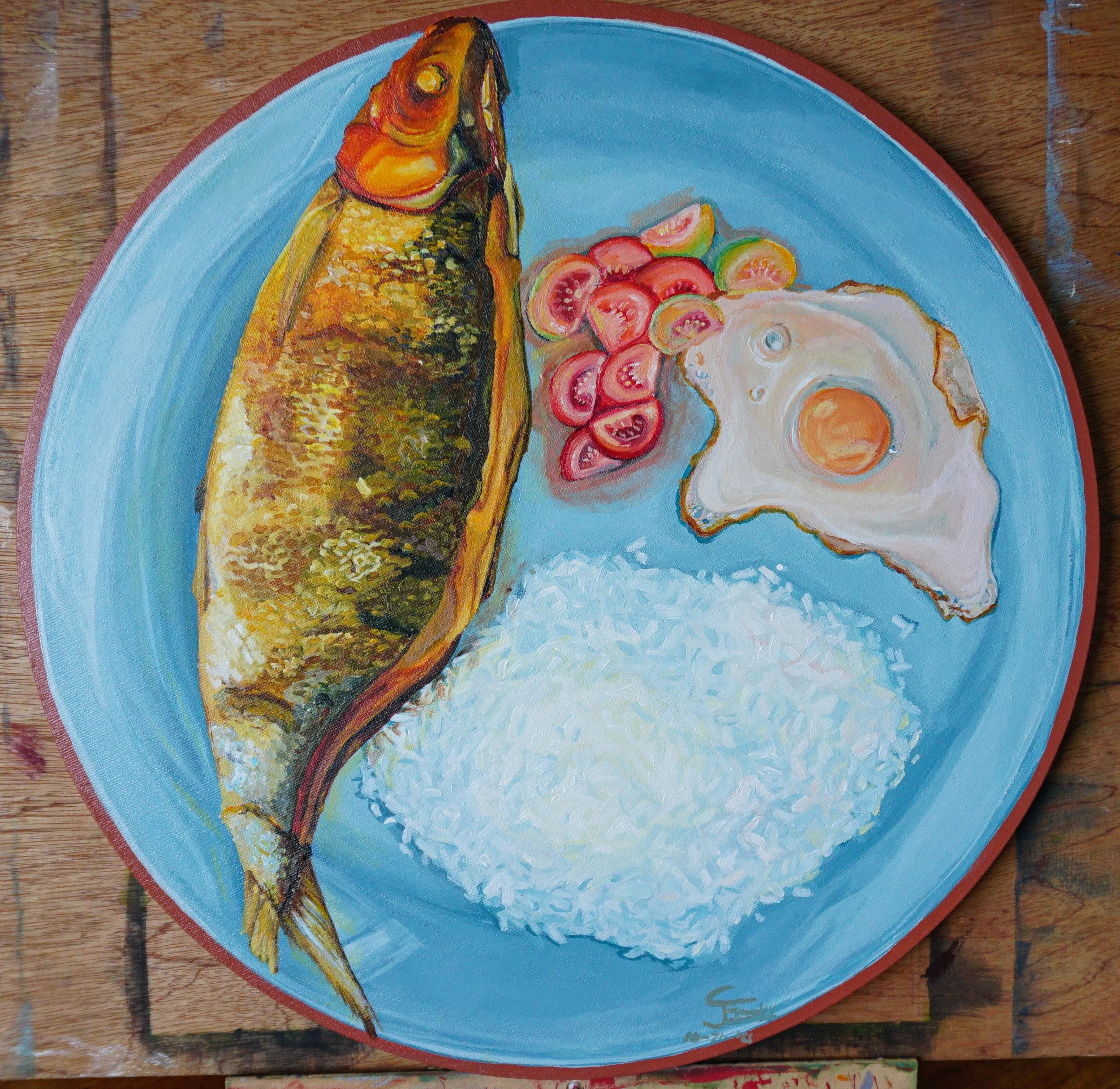 "Tinapa sa Umaga",
Acrylic on 16" Round canvas,
October 2021,
Still Life Course