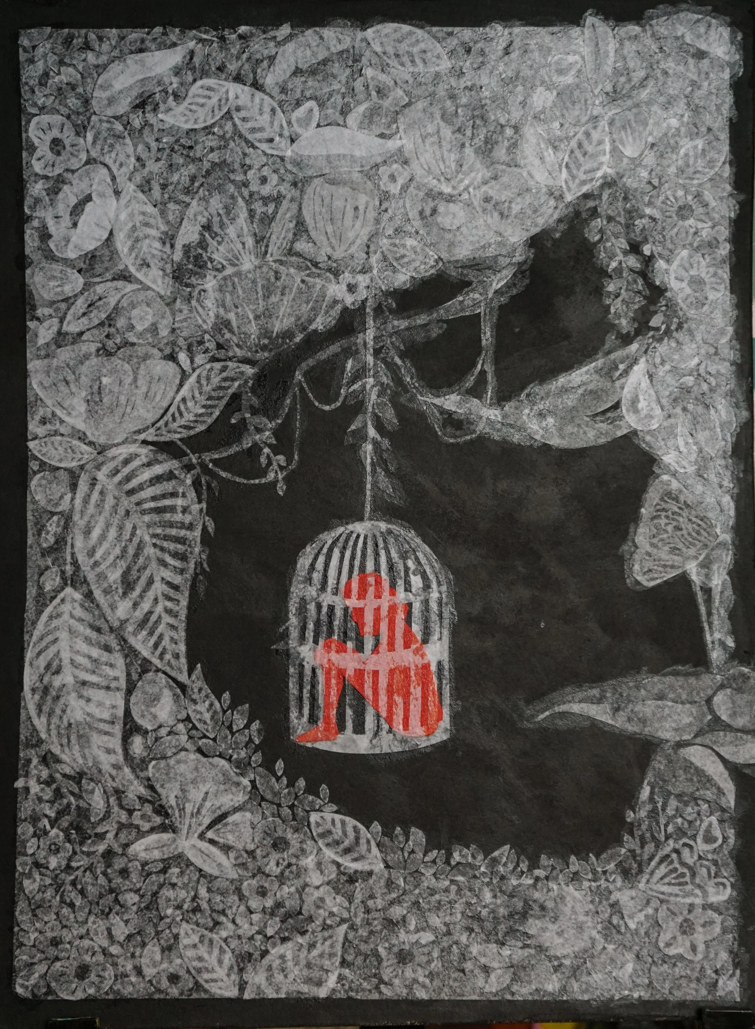 "In My Mind",
Tracing paper on Cheap Board 18x24",
September 2023,
Alternative Materials Course