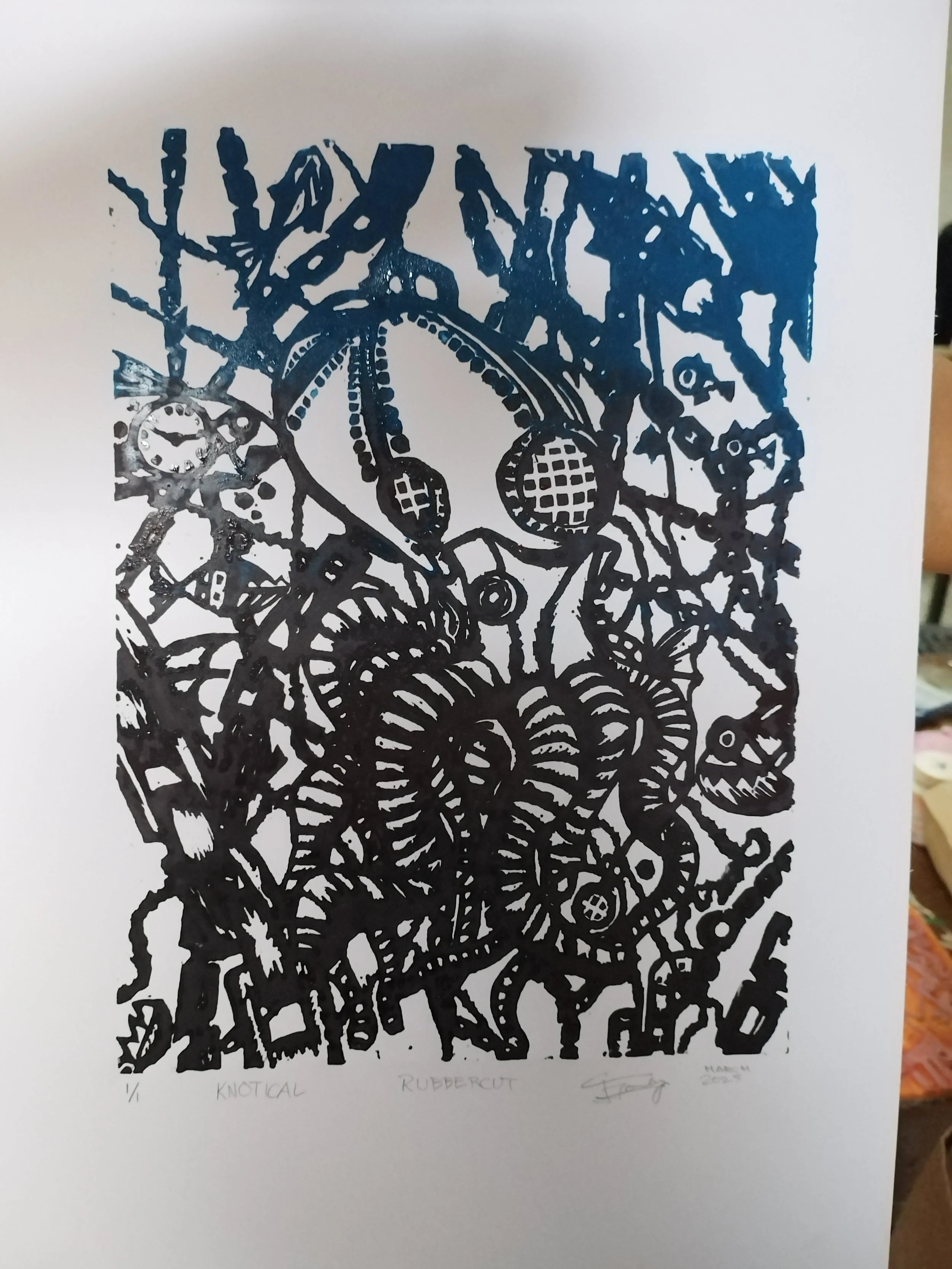 "Knotical",
Lino Graph using Rubber cut Block,
March 2023,
Printmaking Course