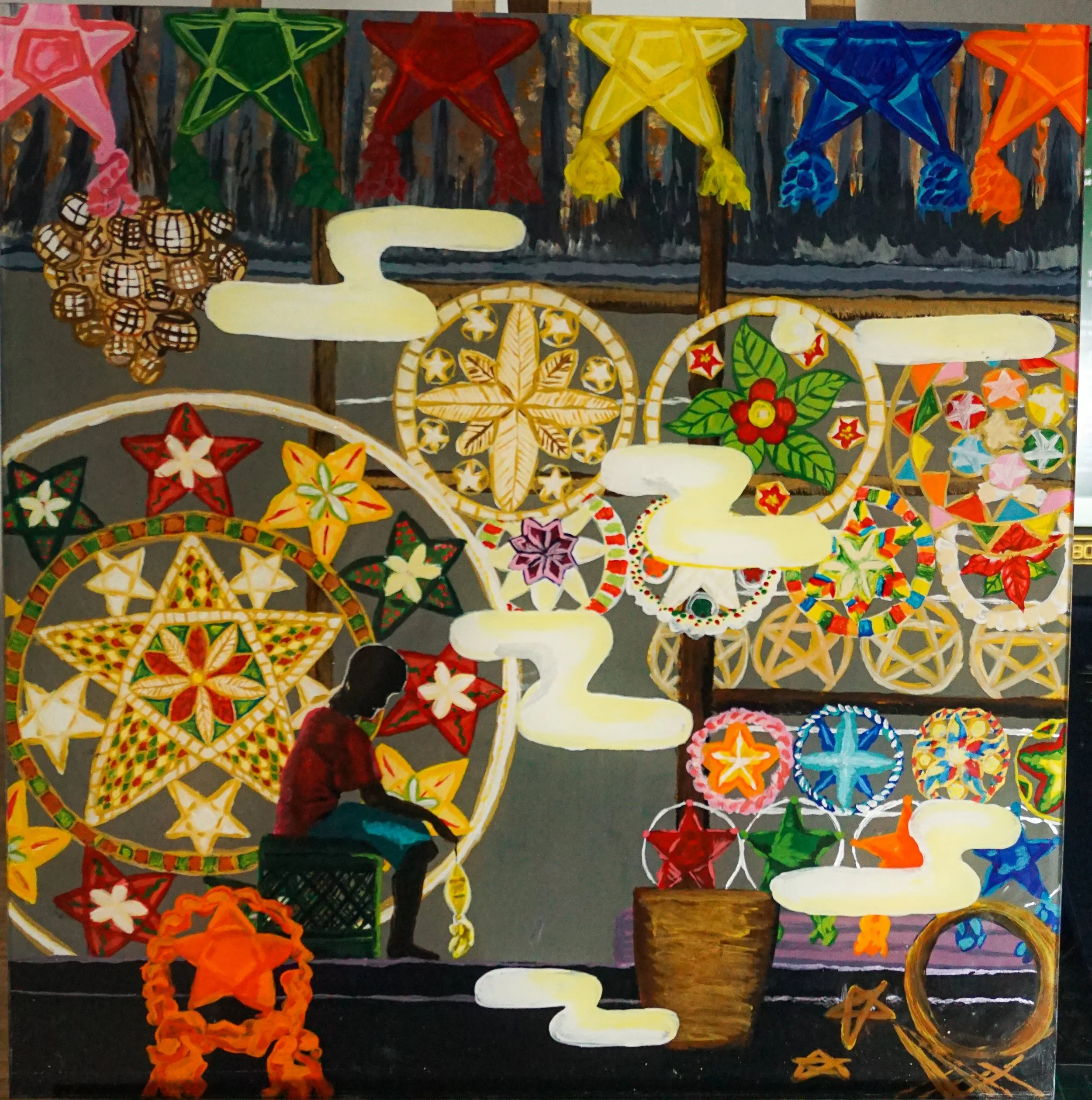 "Hinahandang Pasko",
Reverse Acrylic Painting on 14x14" Plexi Glass,
November 2022,
Alternative Media Course