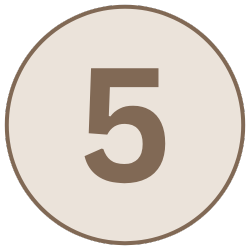 Number five in a beige circle with a brown border
