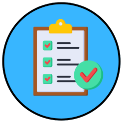 Checklist with completed items and a checkmark badge