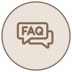 FAQ icon with overlapping speech bubbles in beige color