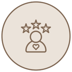 Icon of a person with a heart on their chest, surrounded by three stars above their head.