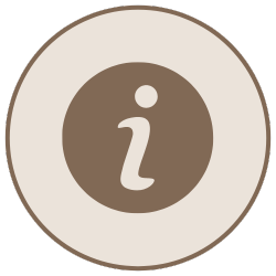 Information icon with a lowercase 'i' inside a brown circle
