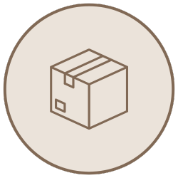 Icon of a cardboard box with tape and a shipping label.