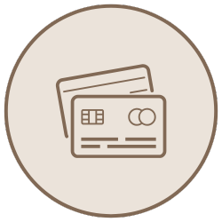 Illustration of a credit card with two other cards behind it inside a beige circle.