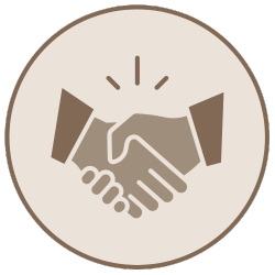 Icon of a handshake inside a circular border.
