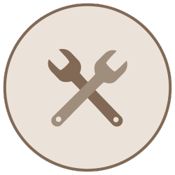 Icon of two crossed wrenches inside an oval