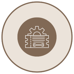 Icon of a computer chip with a gear symbol inside