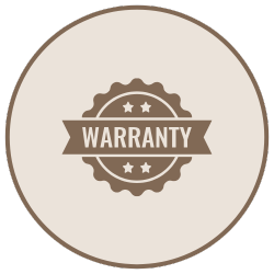 Warranty badge with a ribbon and stars on a beige background